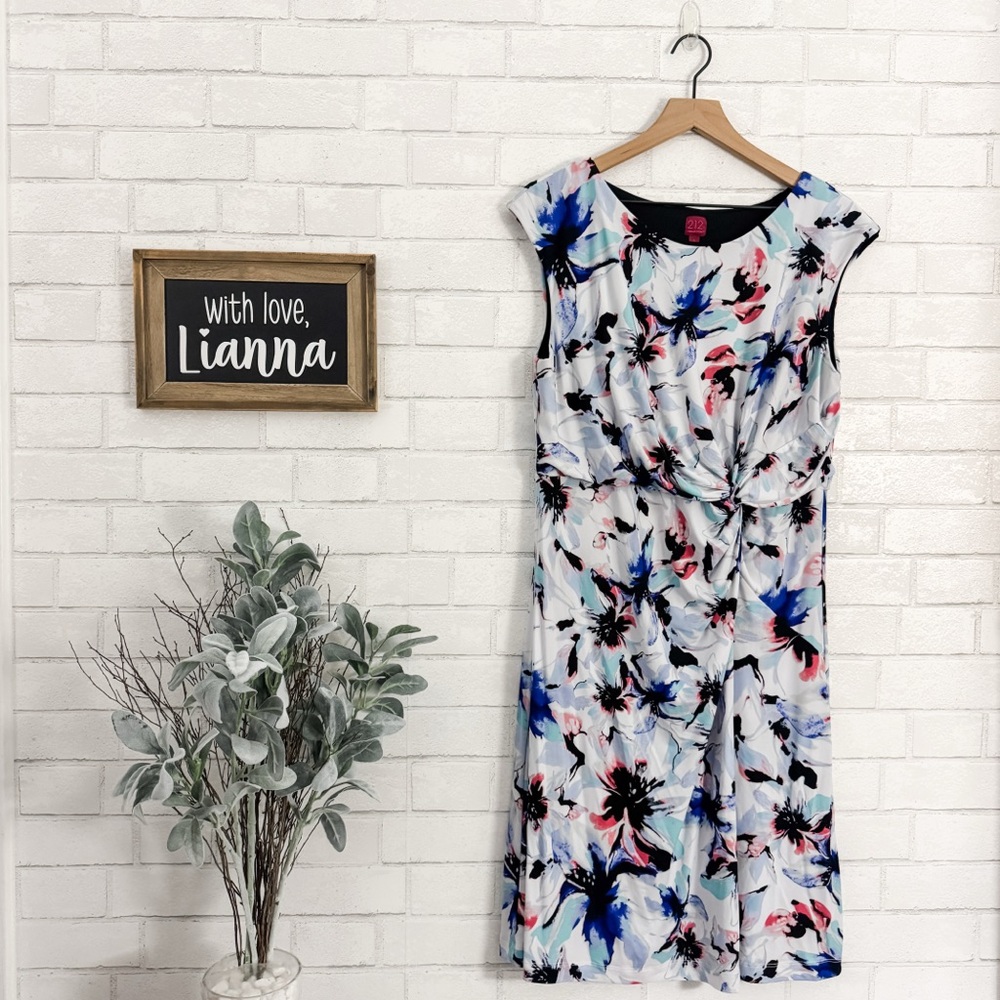 212 COLLECTION Floral Tie Waist Sleeveless Dress